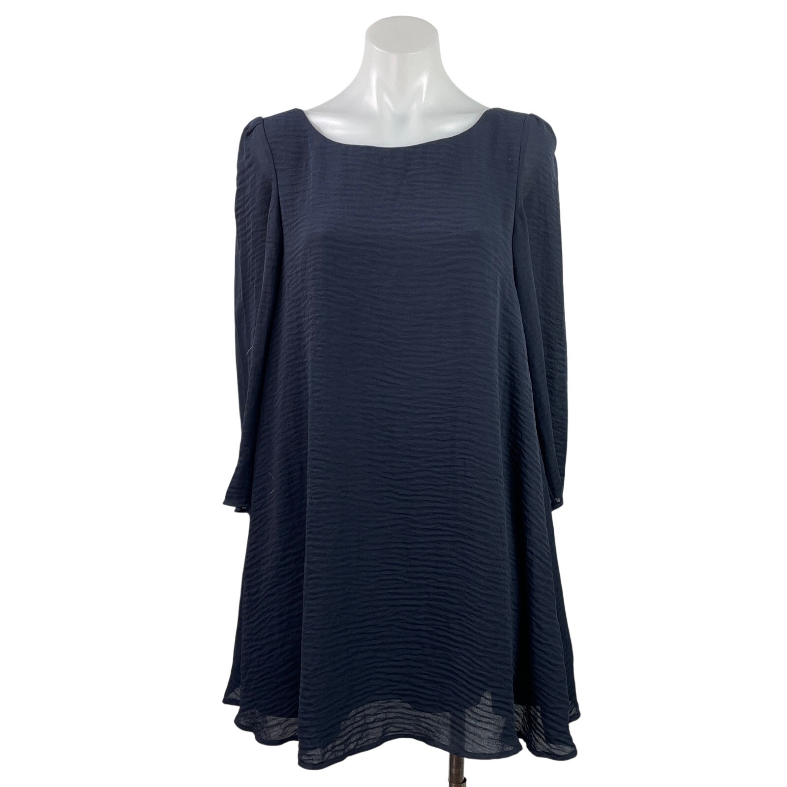 Claudie Pierlot Womens Navy Blue Textured Long Sleeve Mini Shift Dress Size L
